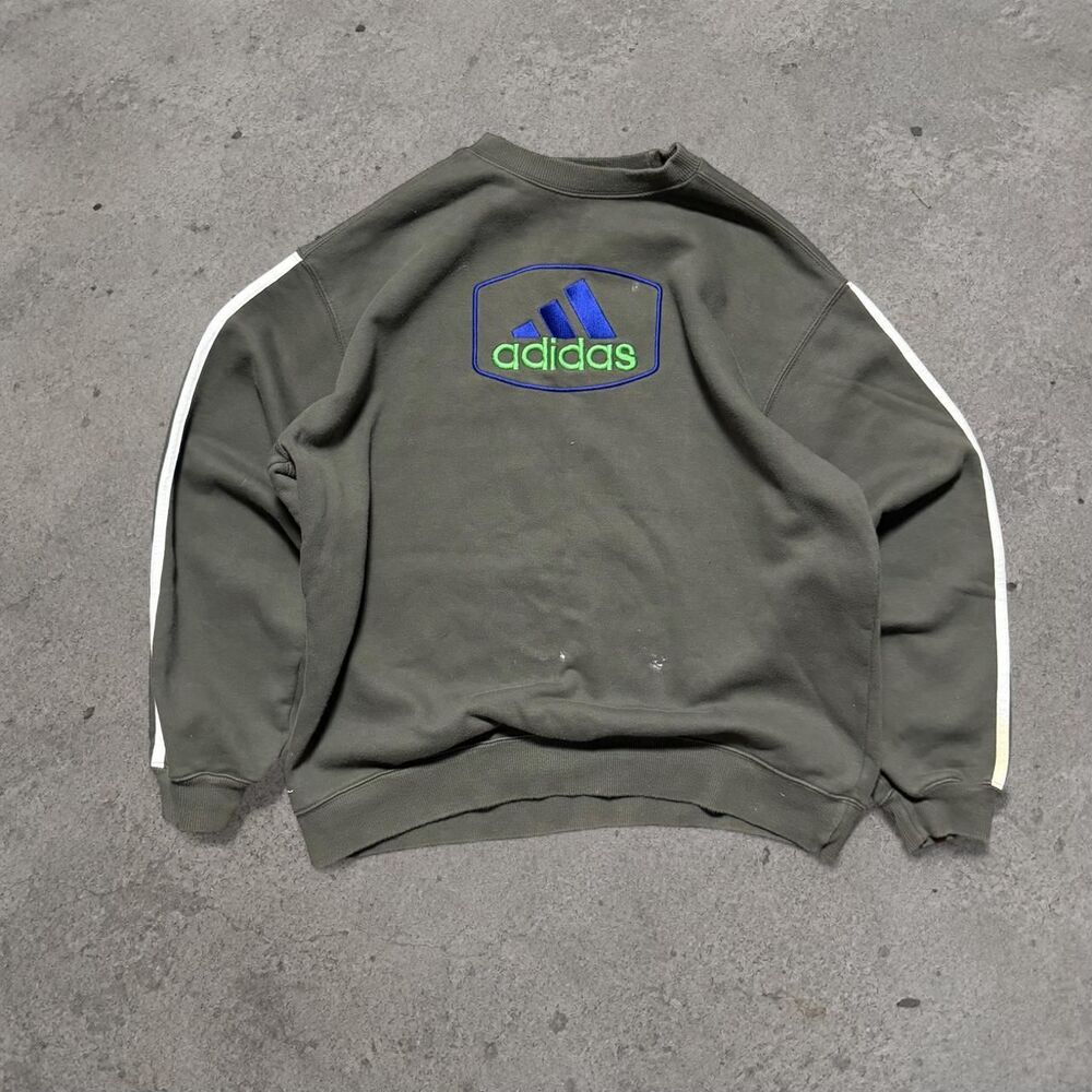 Vintage 1990’s Hunter Green Adidas Embroidered Crewneck Striped Sleeves Men’s Si
